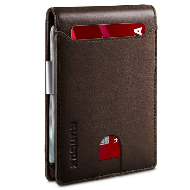 Billetera RUNBOX, delgada, de piel, para billetes, con bloqueo RFID, para hombre