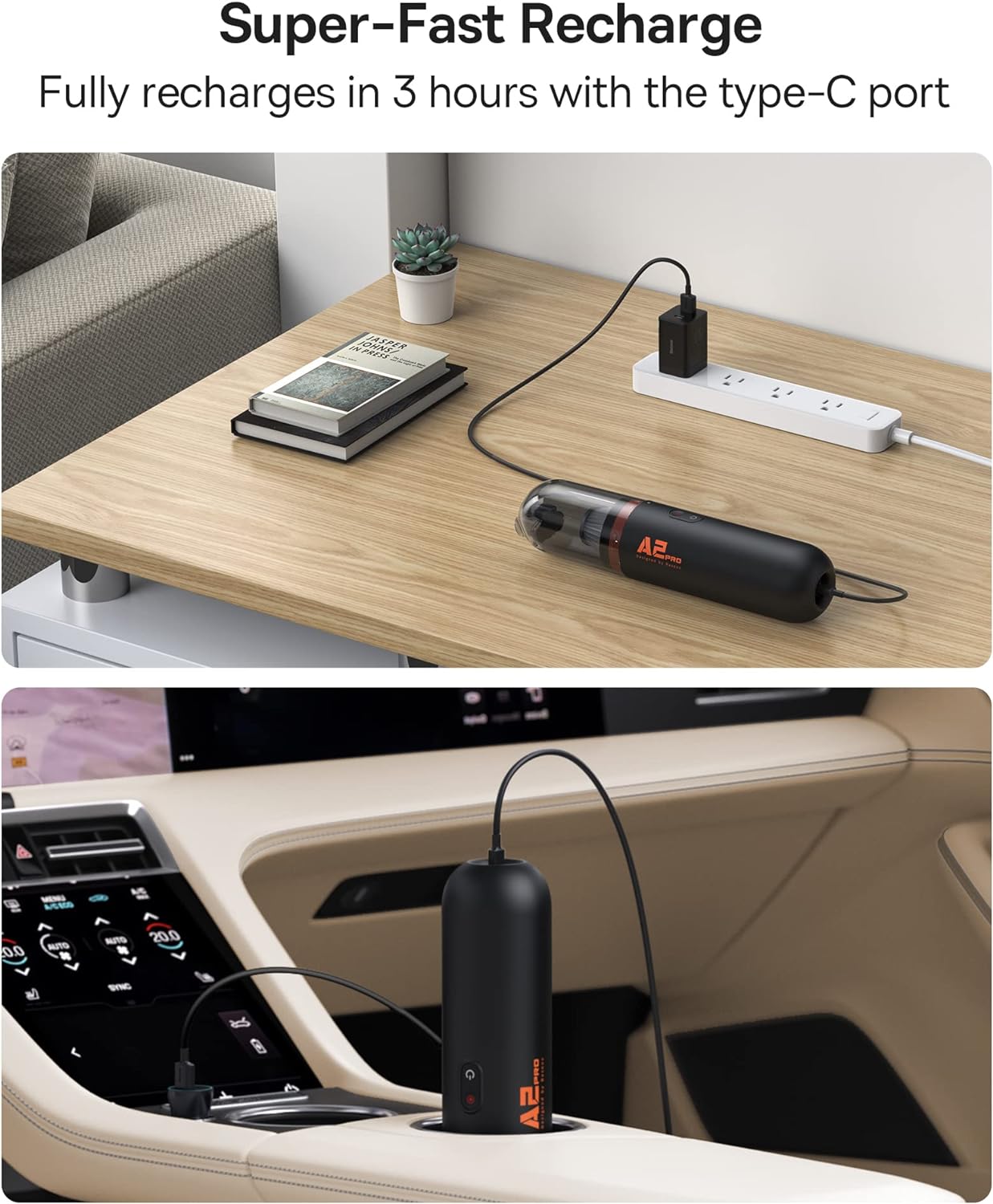 Baseus Handheld Vacuum Cleaner, Car Vacuum Cordless Rechargeable with Ultra Low Noise and 3H Type-C Fast Charging, Mini Portable Hand Held Vacuum Small Dust Buster for Dog Hair,Keyboard,Car