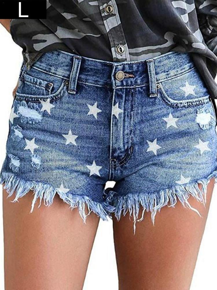 printed jean shorts