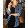 thumbnail image 3 of Doublju Womens Long Sleeve Denim Chambray Button Up Shirt Top, 3 of 4