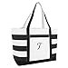 thumbnail image 3 of DALIX Striped Beach Bag Tote Bags Satchel Personalized Black Ballent Letter T, 3 of 4