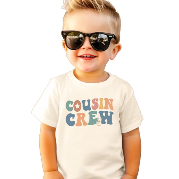Cousin Crew Shirt for Youth and Toddler Girls Retro Colorful Family Reunion Tee Natural Shirt Youth Large
