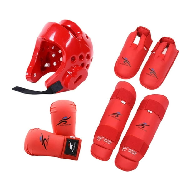 Equipo de karate, equipo de entrenamiento, espinilleras, equipo de boxeo, guantes Rojo L