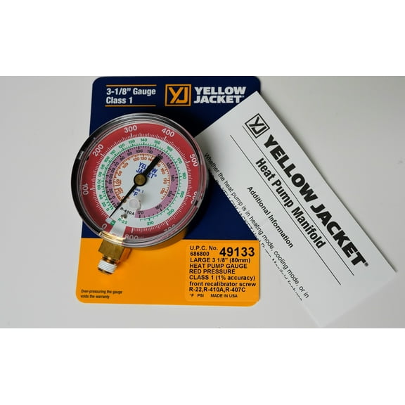 Yellow Jacket High Side Gauge, 3 1/8 in Dia, Red 49133