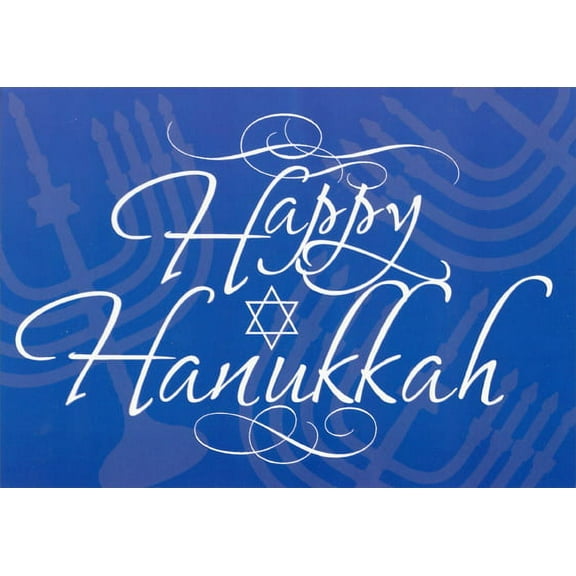 Designer Greetings White Lettering and Star on Blue Menorah Silhouettes Box of 15 Hanukkah Cards