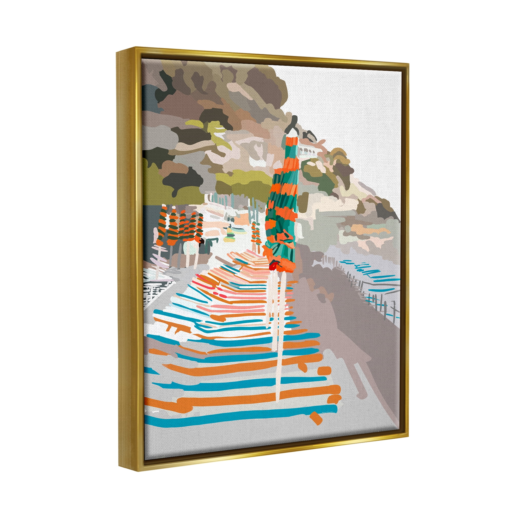 Stupell Industries Beach Vacation Coast Nature Painting Gold Floater Framed Art Print Wall Art, 25 x 31