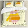 thumbnail image 1 of Pig Duvet Cover Set King Size, Hello Winter Typography with Smiling Cartoon Animal in Sweet Warmth Clothes Graphic, 3 Piece Bedding Set with 2 Pillow Shams, Multicolor, by Ambesonne, 1 of 3