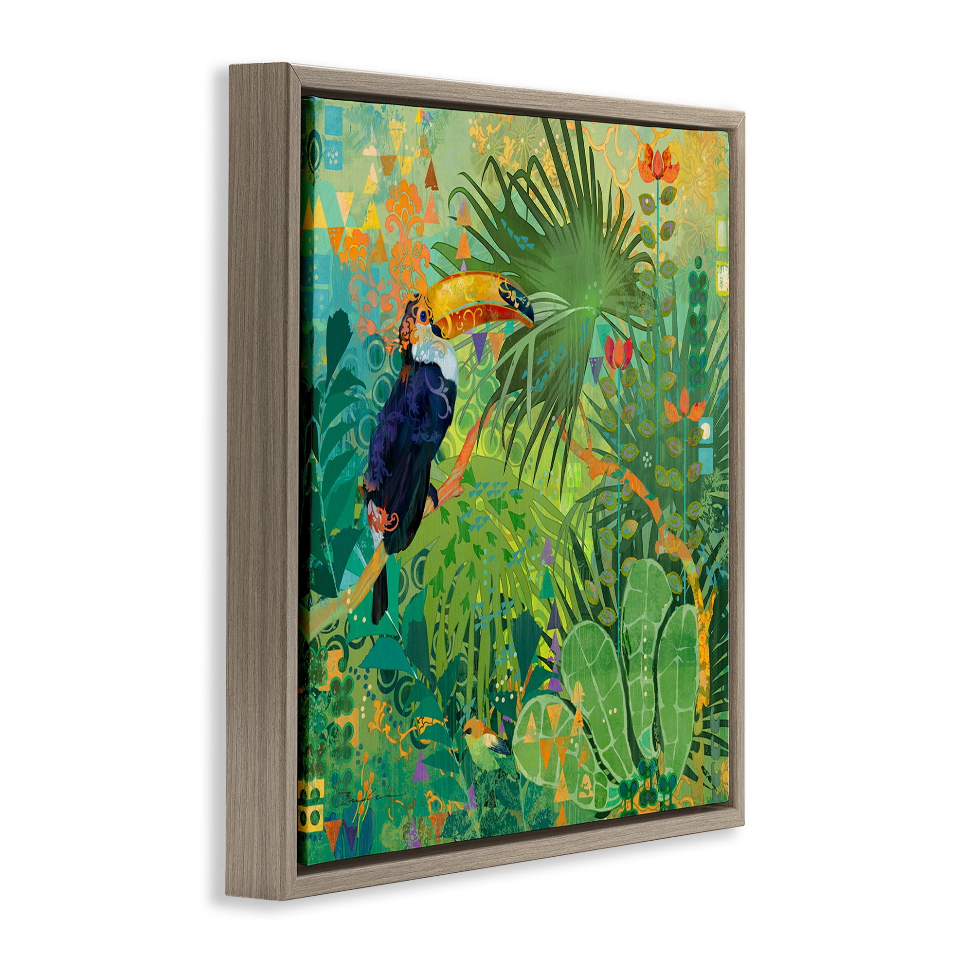 Stupell Industries Toucan Rainforest Nature Animals & Insects Painting Brown Floater Framed Canvas Art Print Wall Art, 25 x 25