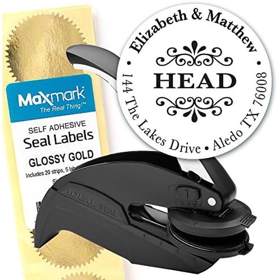 Monogram Address Embosser - Personalized Round Seal with 50 Seal Labels - Style EM015$$Office