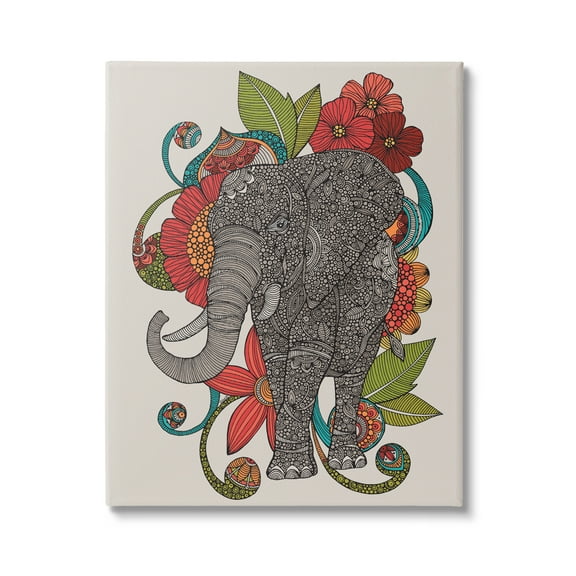 Stupell Industries Wild Elephant Surrounded Elaborate Flower Mandala Patterns Graphic Art Gallery Wrapped Canvas Print Wall Art, Design by Valentina Harper