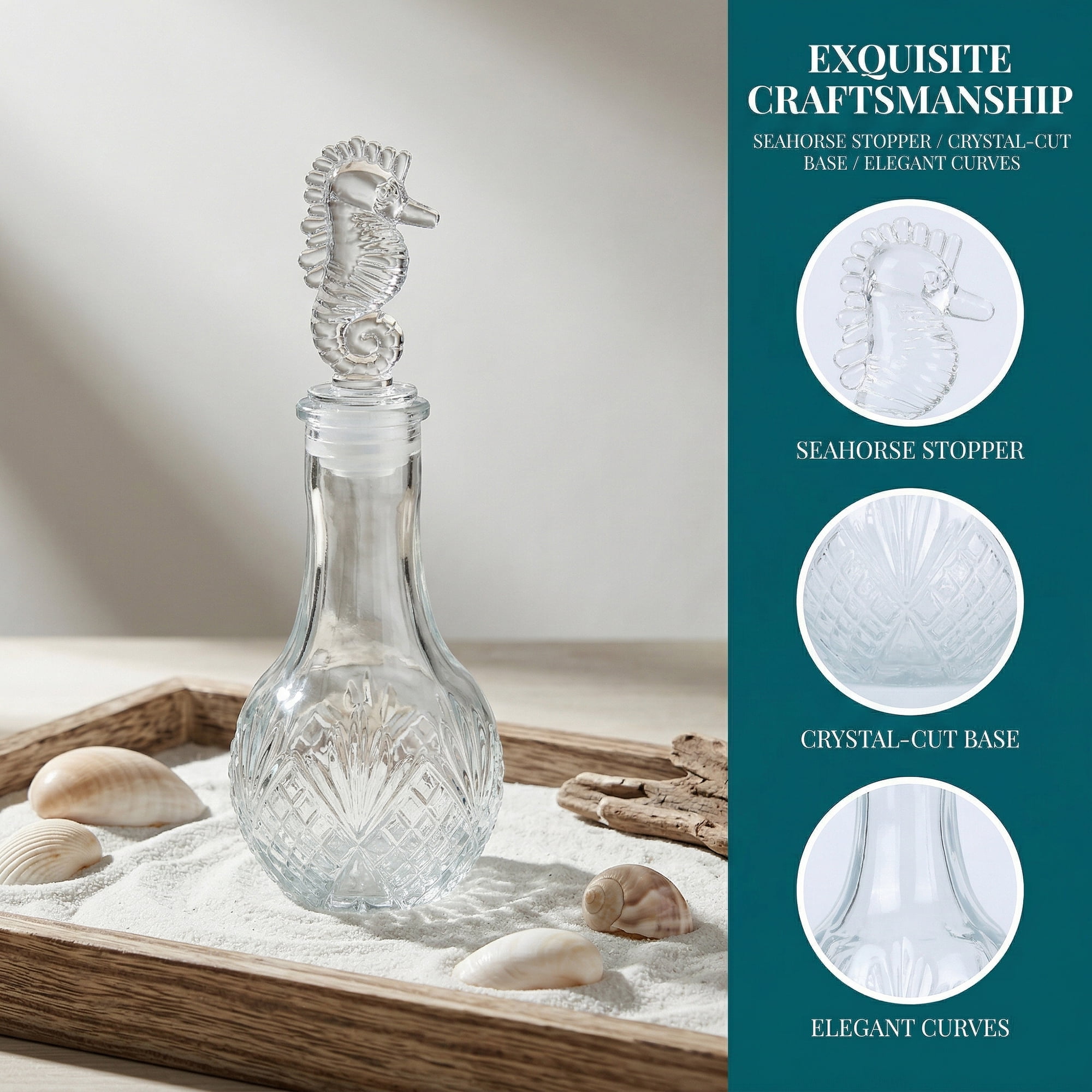 Unique Bargains 2pcs Decorative Glass Jars with Ornate Glass Stoppers Seahorse Shaped Snap Cover 2.4"x2.4"x6.3"