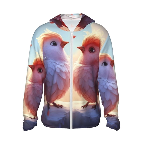 Fotbe Heart Sky Bird Couple Chaqueta con Protección Solar UPF 50+ para Hombre y Mujer, Camisa con Capucha y Bolsillos-X-Large