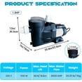 thumbnail image 2 of EastVita 3/2HP Swimming Pool Pump – 220V Single Speed Self-Priming Pump for Above Ground Pools 1800W Copper Motor Quiet Performance Complete with Unions and Strainer Basket UL Certified, 2 of 7