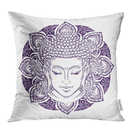 USART Buddha Head with Paisley Mehendi The Symbol of Hinduism Buddhism Spirituality Pillowcase Cushion Cover 18x18