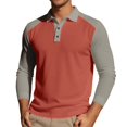 thumbnail image 4 of MIXUE Polo Shirts For Men Autumn Winter Color Block Print Lapel Button Down Long Sleeve Casual Tops Activewear,Orange,XXXL, 4 of 9