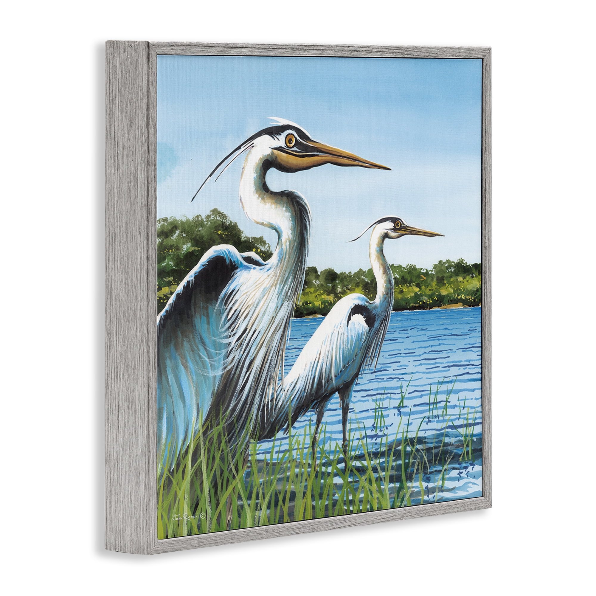 Stupell Industries Traditional Egrets Gazing Animals & Insects Painting Gray Framed Art Print Wall Art, 12 x 12
