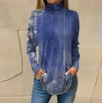 thumbnail image 2 of TQWQT Fall Tunic tops for Women Floral Print Tunic Top Long Sleeve Loose Fit Floral Printed Shirt Fall Mockneck T-Shirt Curved Hem Graphic Tee Dark Blue XL, 2 of 3