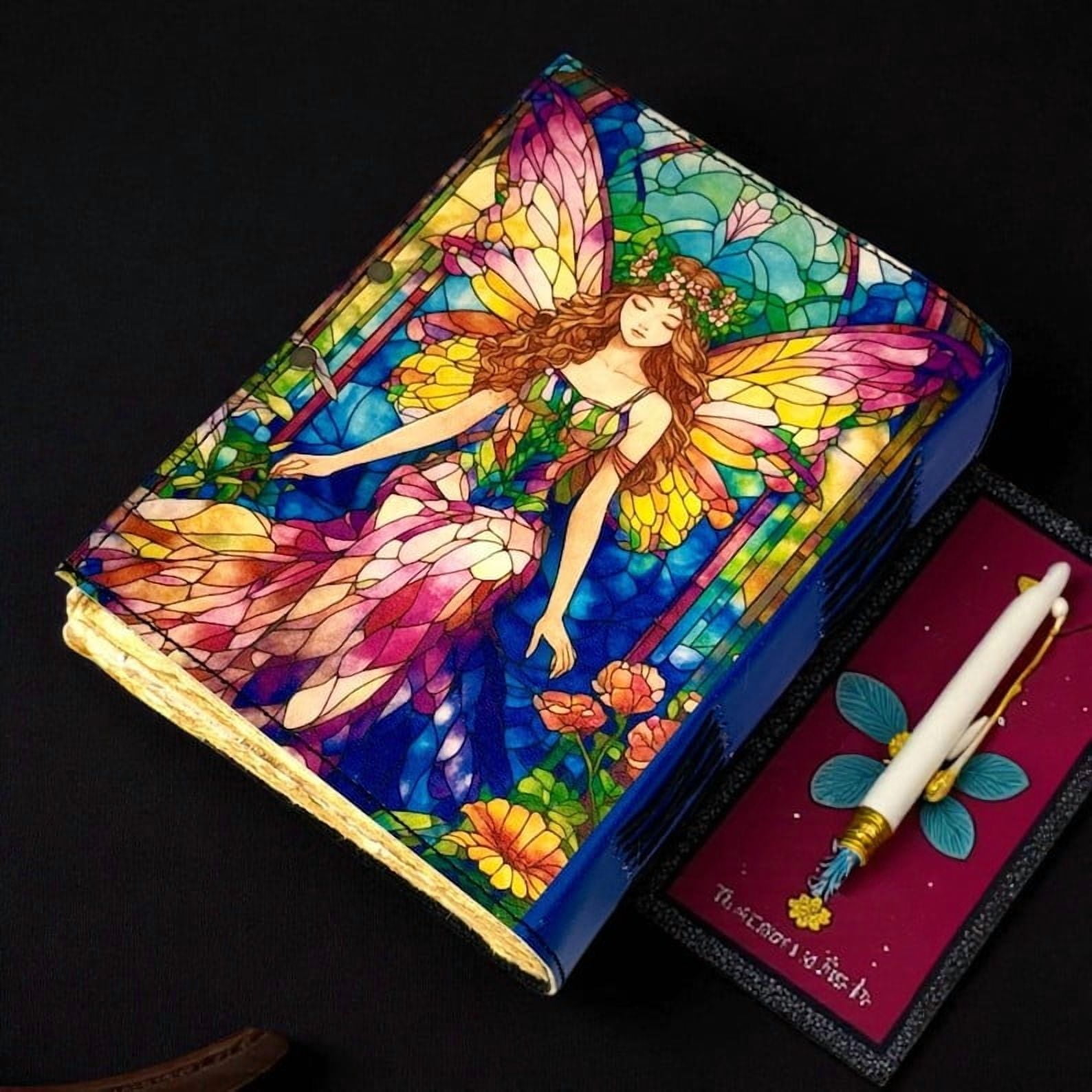 Fairy Leather Grimoire Journal – Handmade 200-Page Book of Shadows, Vintage Witchcraft Spellbook, Wiccan Pagan Journal, Gothic Witchy Gift