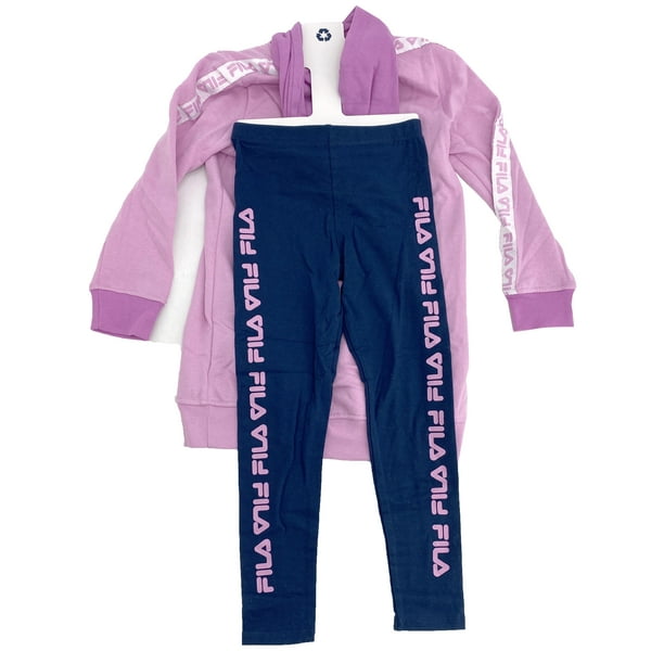 FILA Girls Oversized Pullover Hoodie and Leggings Set Pink and