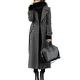 thumbnail image 2 of Cozyvia Women's Winter Double Breasted Wool Coat Elegant Notched Lapel Belted Maxi Long Pea Trench Coat - Gray L, 2 of 5
