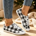 thumbnail image 3 of Women's Black White Plaid LowTop Canvas Sneakers Christmas Fashion Lace Up Lightweight Casual Walking Flat Shoes for Holiday Daily Wear, 3 of 6
