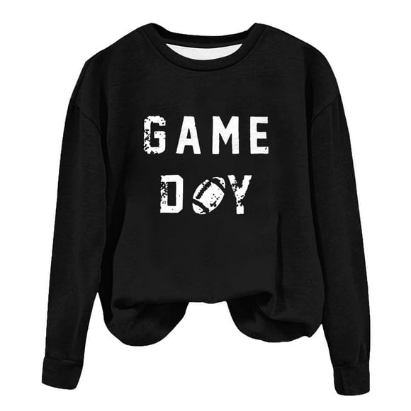 Rbaofujie Fall Sweaters Womens Football Printed Casual Long Sleeve Round-Neck Blouses Hoodies Sweatshirts Black Women's Fashion Hoodies & Sweatshirts
