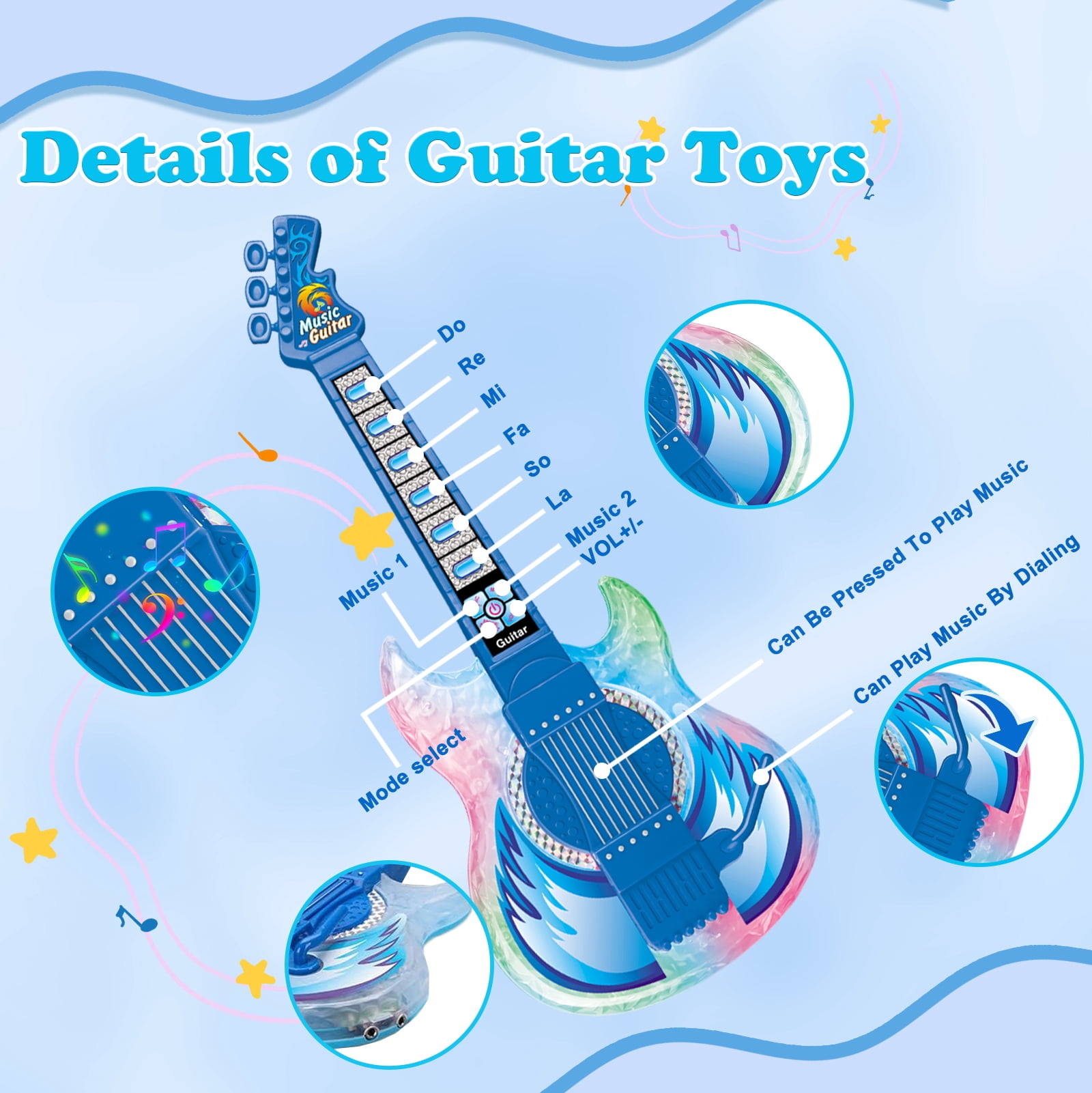 LINXUXIE Guitar for Kids, Guitar & Microphone Set for Toddler, Karaoke Toy Gift for Boys & Girls