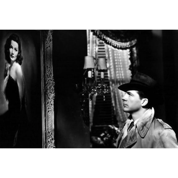 Dana Andrews and Gene Tierney in Laura looking at painting 24x36 Poster
