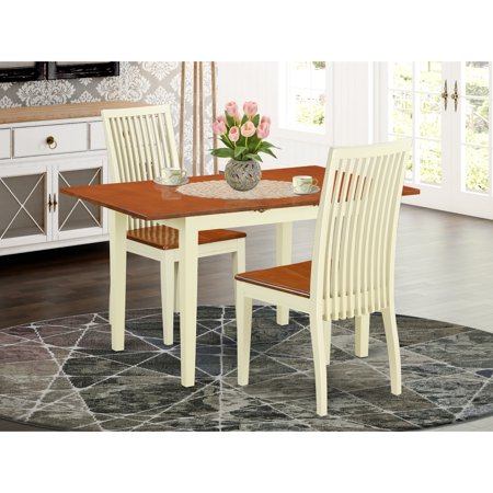 HomeStock Victorian Vintage 3-Piece Dinette Table Set - Table And 2 Dining Chairs In Linen White Finish