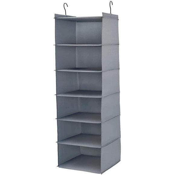 Hanging Closet Organizer 6 Shelves Collapsible Hanging Closet Shelves Hanging Storage Organizer Oxford Cloth Gray