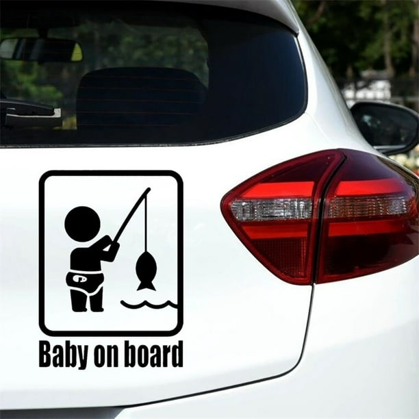 Trayknick Funny Fishing Baby On Board Car Vehicle Reflective Decals Sticker Decoration White