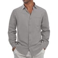 thumbnail image 2 of GENTS BLISS Men Linen Shirts Long Sleeve Button Down Shirts for Men Roll-up Solid Shirts with Pocket, 2 of 14
