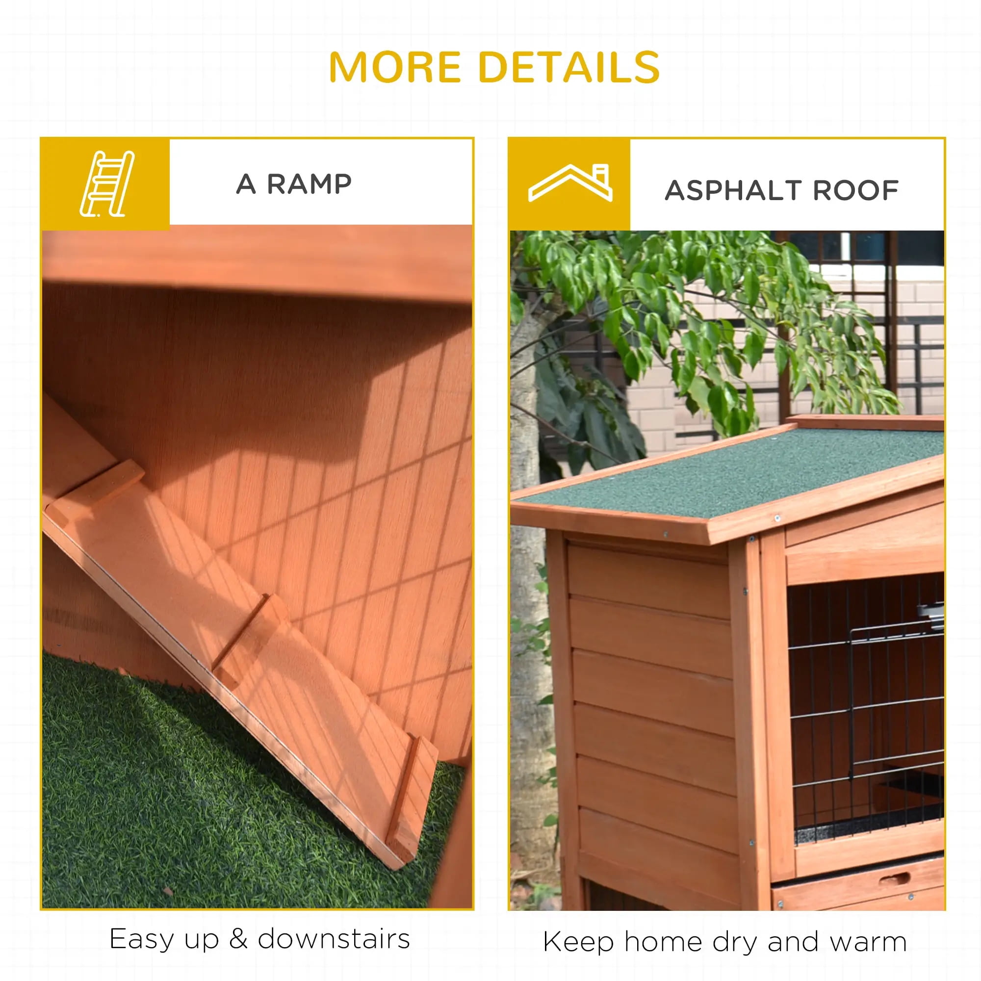 Pefilos 40" Indoor Rabbit Hutch with Run, 2-Story Chicken Coops with Ramp, Pull-Out Tray, Outdoor Bunny Cage for Rabbits or Guinea Pigs, Brown