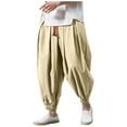 thumbnail image 2 of jjayotai Mens Hip Hop Harem Pants, Fashion Solid Color Oversized Tapered Pants, Casual Comfy Elastic Drawstring Baggy Trouser Khaki XXXXL, 2 of 3