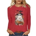 thumbnail image 2 of Xdegoge Women's Fall Graphic Tees Vintage Floral Ghost Witch Hat Pumpkin Print Long Sleeve Shirts Casual Crewneck Halloween Tops Holiday Pullovers Everyday Wear, 2 of 7