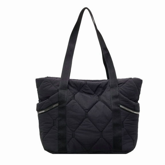 Large Tote Bag for Women with Zipper, Lightweight Puffy Tote Bag Quilted Shoulder Bag Handbag for Travel, Work, Gym