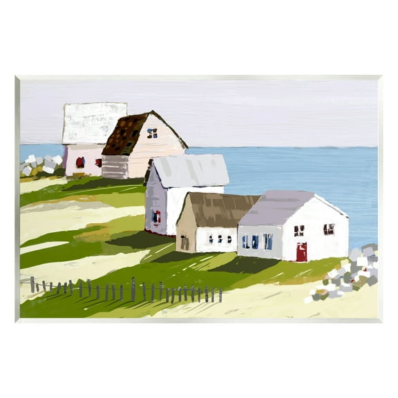 Stupell Industries Quaint Seaside Cottages Overlooking Vast Ocean Landscape Graphic Art Unframed Art Print Wall Art, Design by Tina Finn