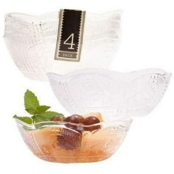 Set of 4 Plastic Scalloped-Edged Bowls, 5 x 2.75 Inches