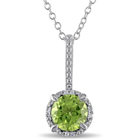Tangelo 1-1/2 Carat T.G.W. Peridot and Diamond Accent Sterling Silver Fashion Pendant, 18