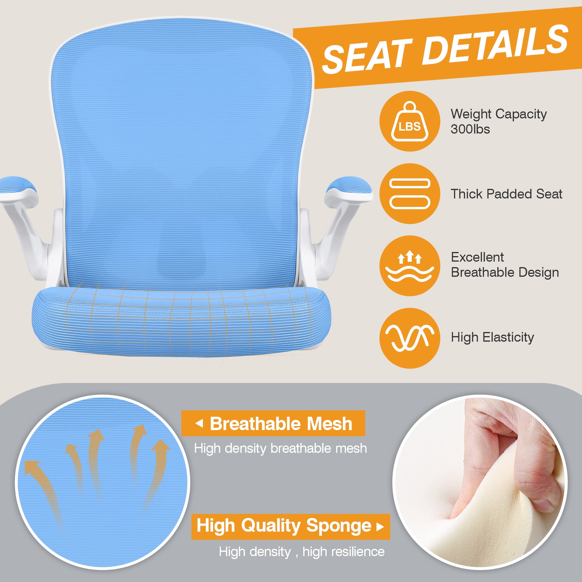 ATHOPE Ergonomic Office Chair, Mesh Desk Chair with Lumbar Support, Tall Office Chair with Flip-Up Armrests and Footrest Ring, Adjustable Computer Chair for Standing Desk Home Office, Blue