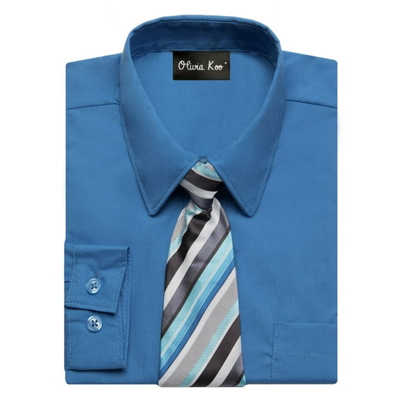 OLIVIA KOO Boys Solid Color Dress Shirt with Matching Tie Set,Vivid Blue,10,Vivid Blue,10
