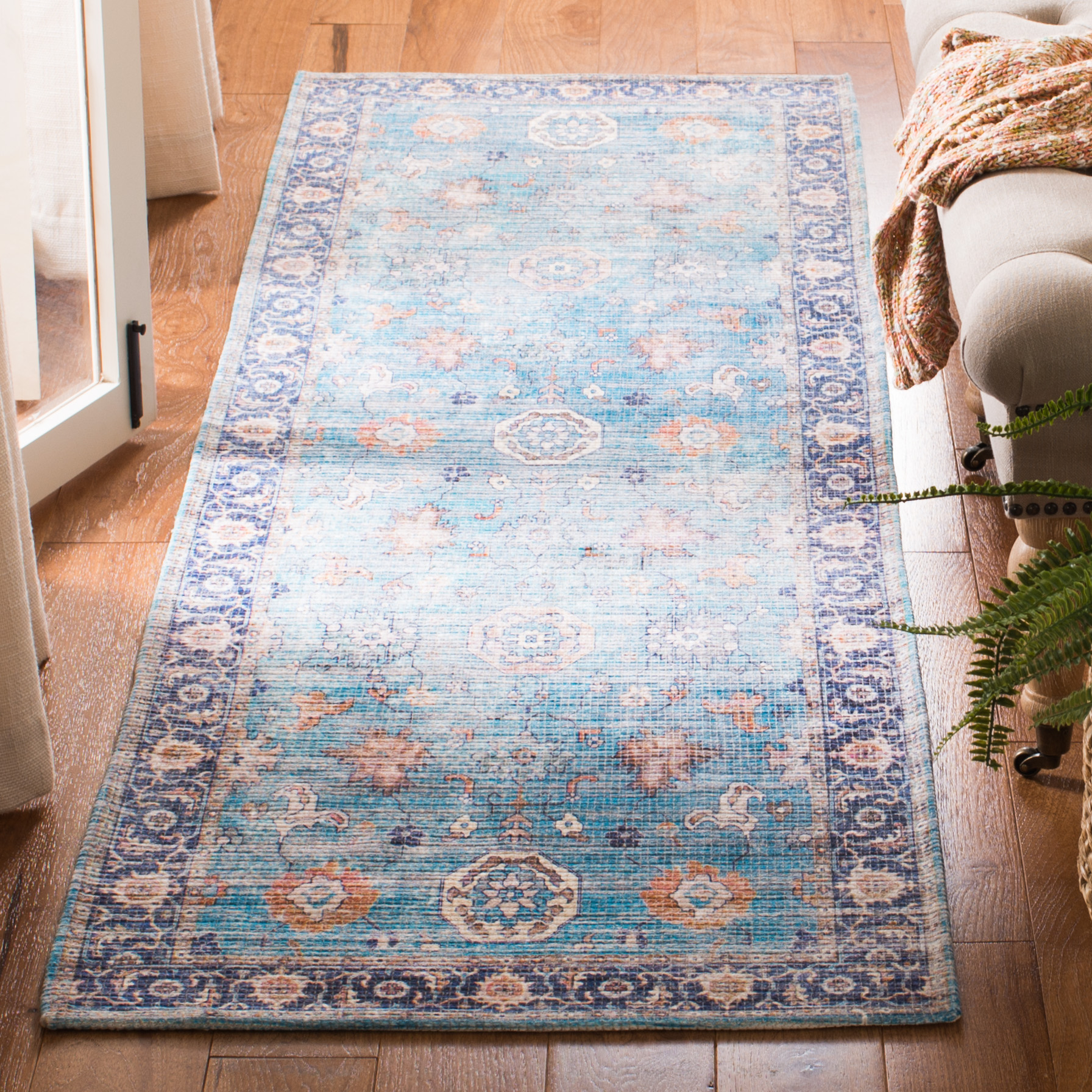 SAFAVIEH Saffron Wallace Distressed Runner Rug, Aqua/Navy, 2'3" x 8'