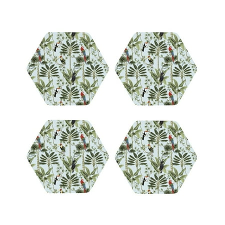 

Leather Coasters with Heat-resistant for Drinks Cute Parrot Toucan Palm Tree -标题2 Hexagon