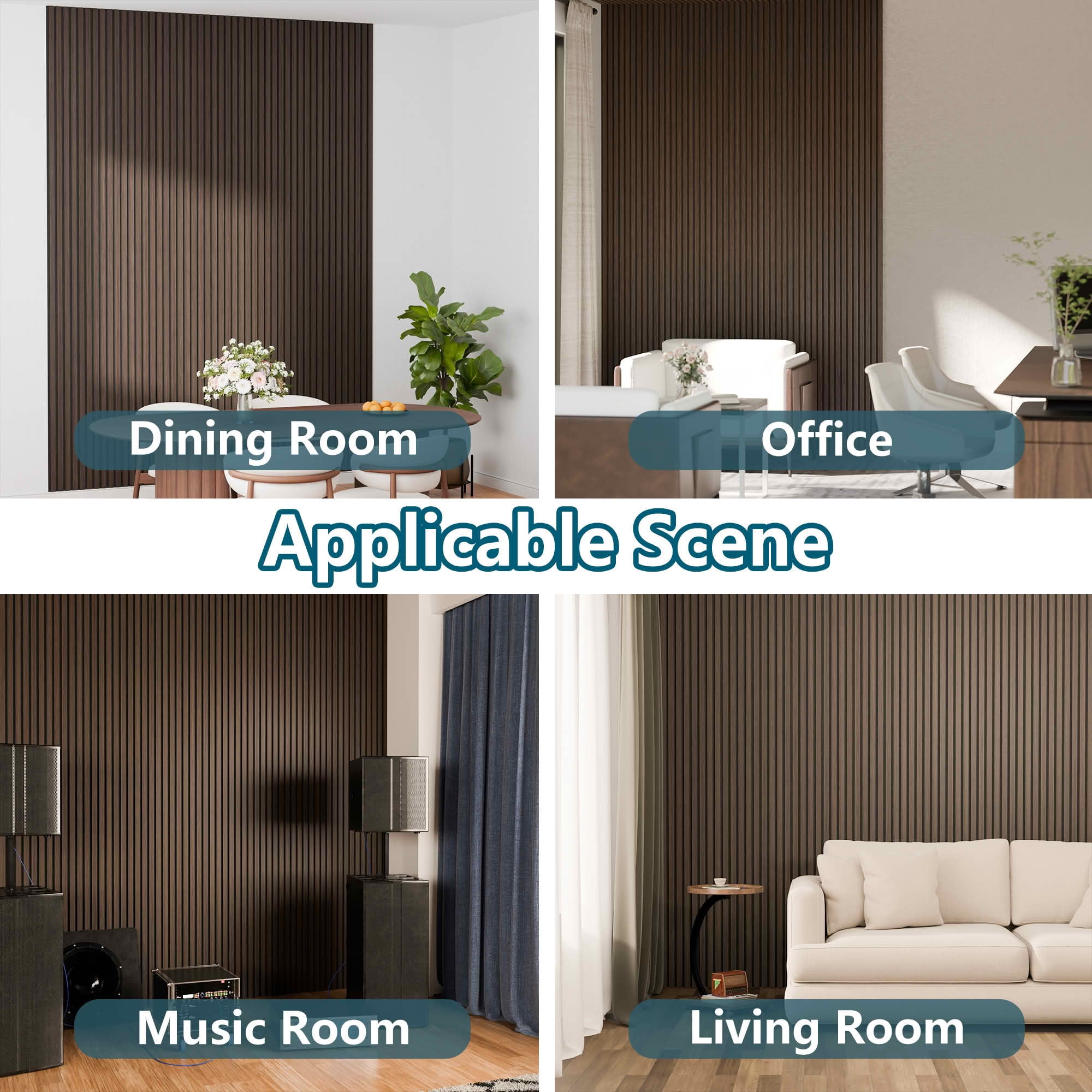 MAYEERTY Walnut Wood Veneer MDF Sound Absorbing Panel for Wall Decor, 94x12x1 Inch, 4 Pack