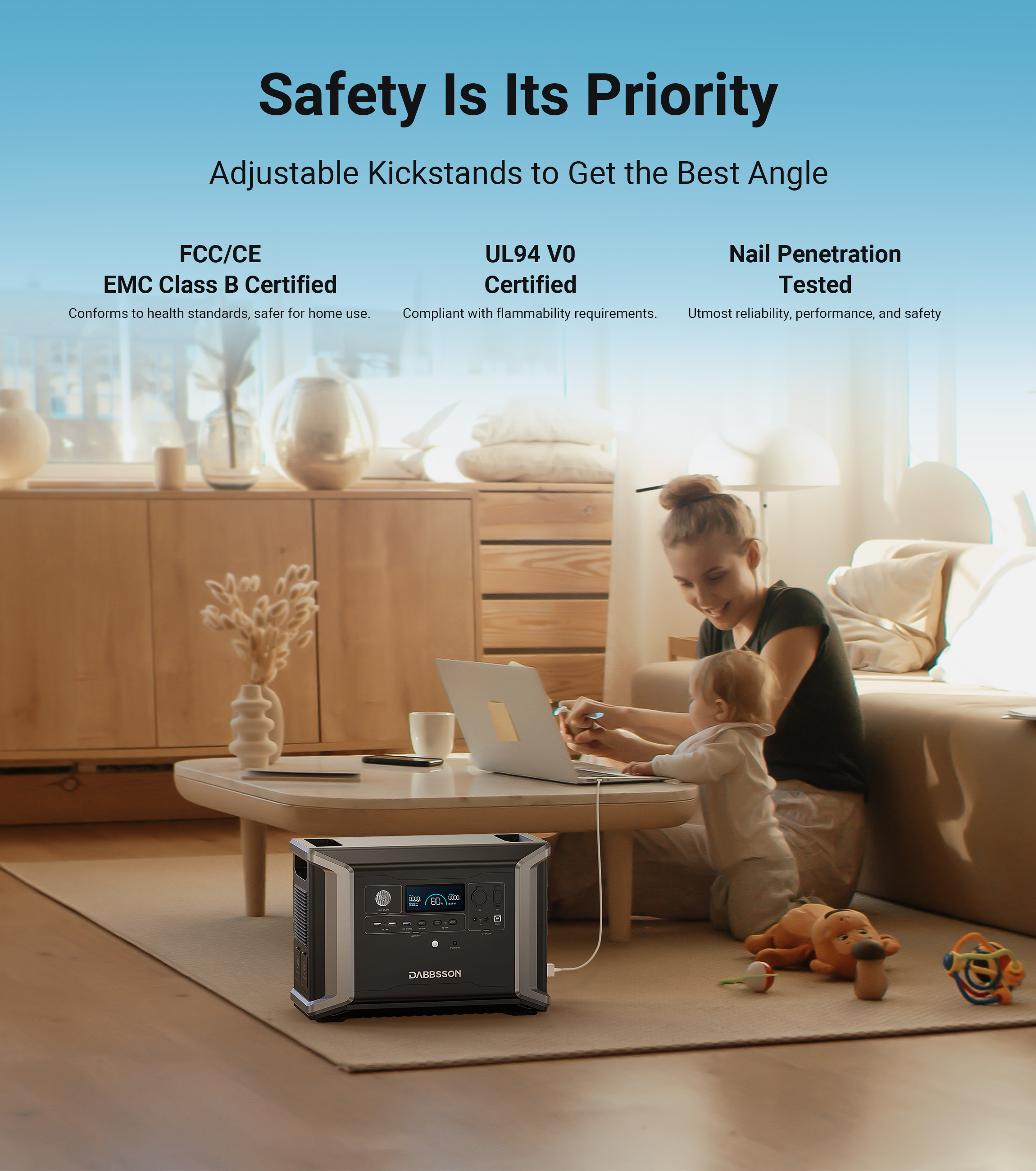 DABBSSON 5330Wh Power Station DBS2300 Plus +DBS3000B Expandable Battery 4xAC 2200W (Surge 4400W) LiFePO4 Battery for Home Backup