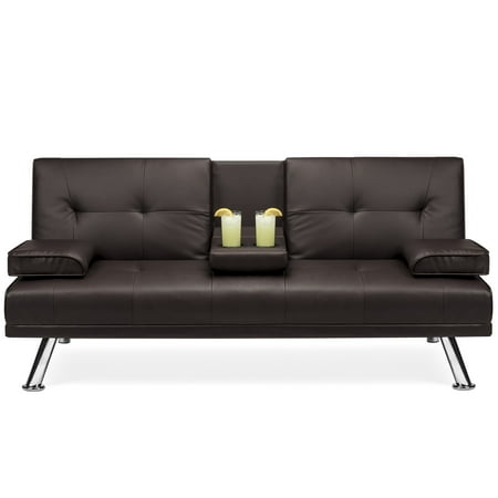 Best Leather Couches Manufacturers Best Choice Products Modern Faux Leather Convertible Folding Futon Sofa Bed Recliner Couch w/ Metal Legs, 2 Cup Holders - Brown ()