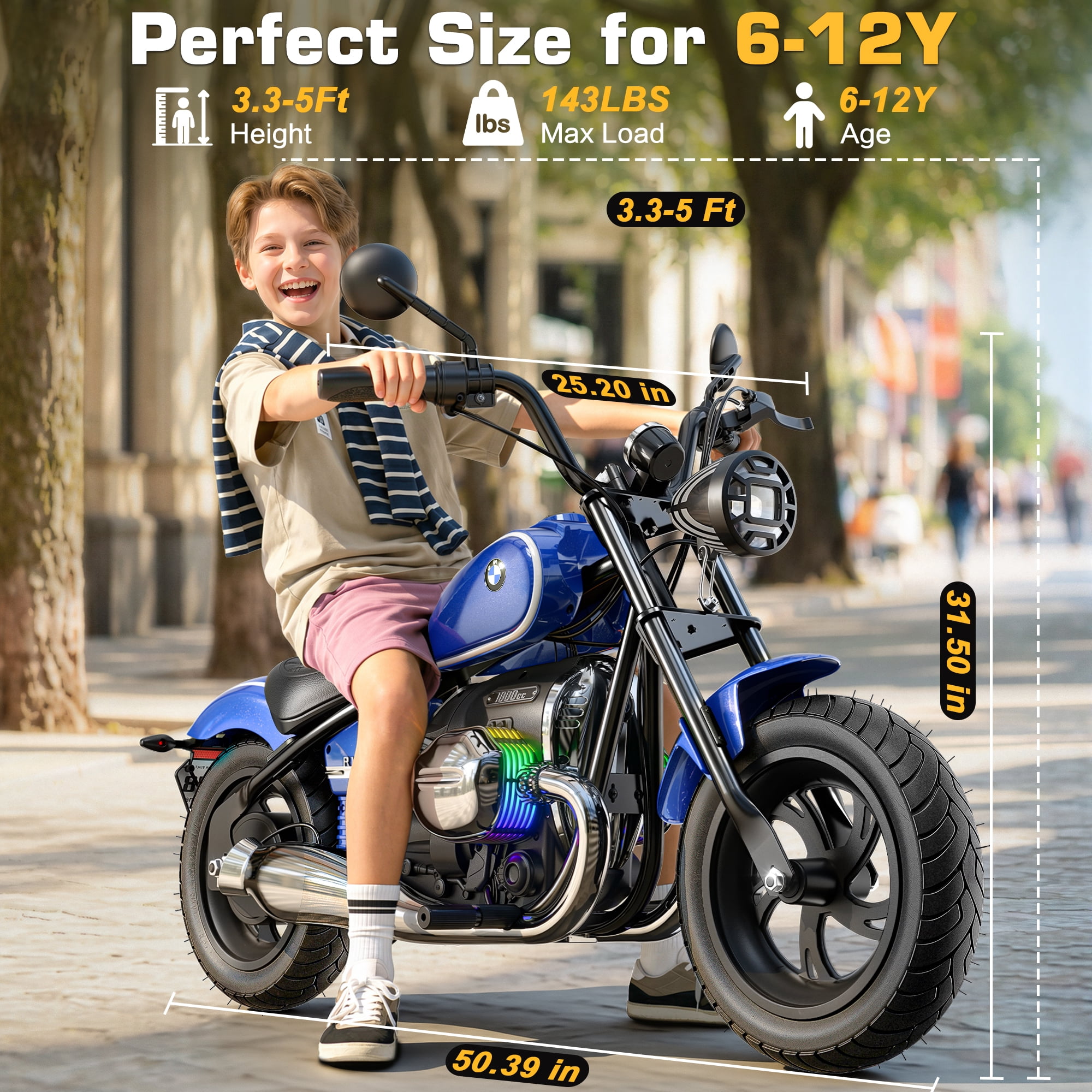 East doll BMW licensed Electric Motorcycle for Kids, 24V Ride on Toy for Big Kids 6-12, 300W Power Motor, Up to 13.05MPH & 12 Miles Range, Lights & Music, Electric Car for Kids, Black