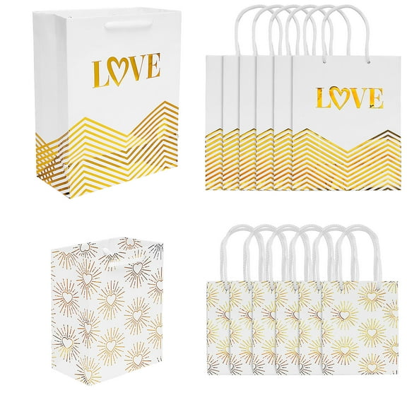 Fun Express Wedding Paper Gift Bags Assortment Small & Medium - 12 Pieces