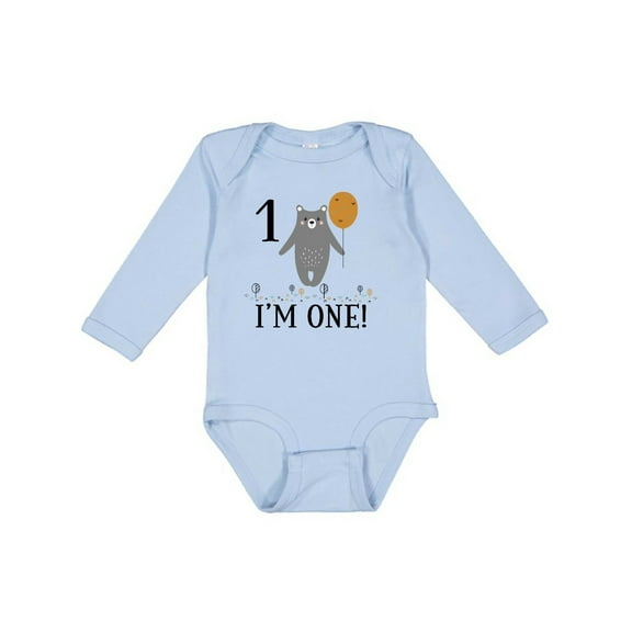 Inktastic 1st Birthday Woodland Bear 1 Year Old Boys or Girls Long Sleeve Baby Bodysuit