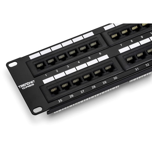 TRENDnet TC-P48C6 48 Port Cat6 Unshielded Patch Panel with Rackmount for Gigabit Applications, Black